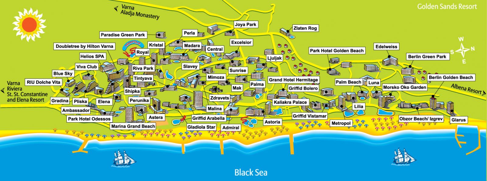 Карта курорта Золотые пески Болгария